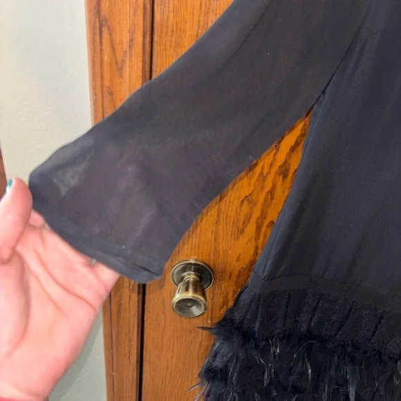 DKNY Black Long Sleeve Feather Dress - Picture 4 of 7